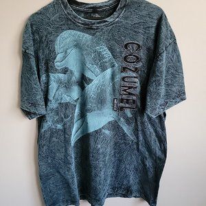 Mayan Flea Market Mens Size XL Cozumel Blue Dolphin Tie Die Short Sleeve Tee